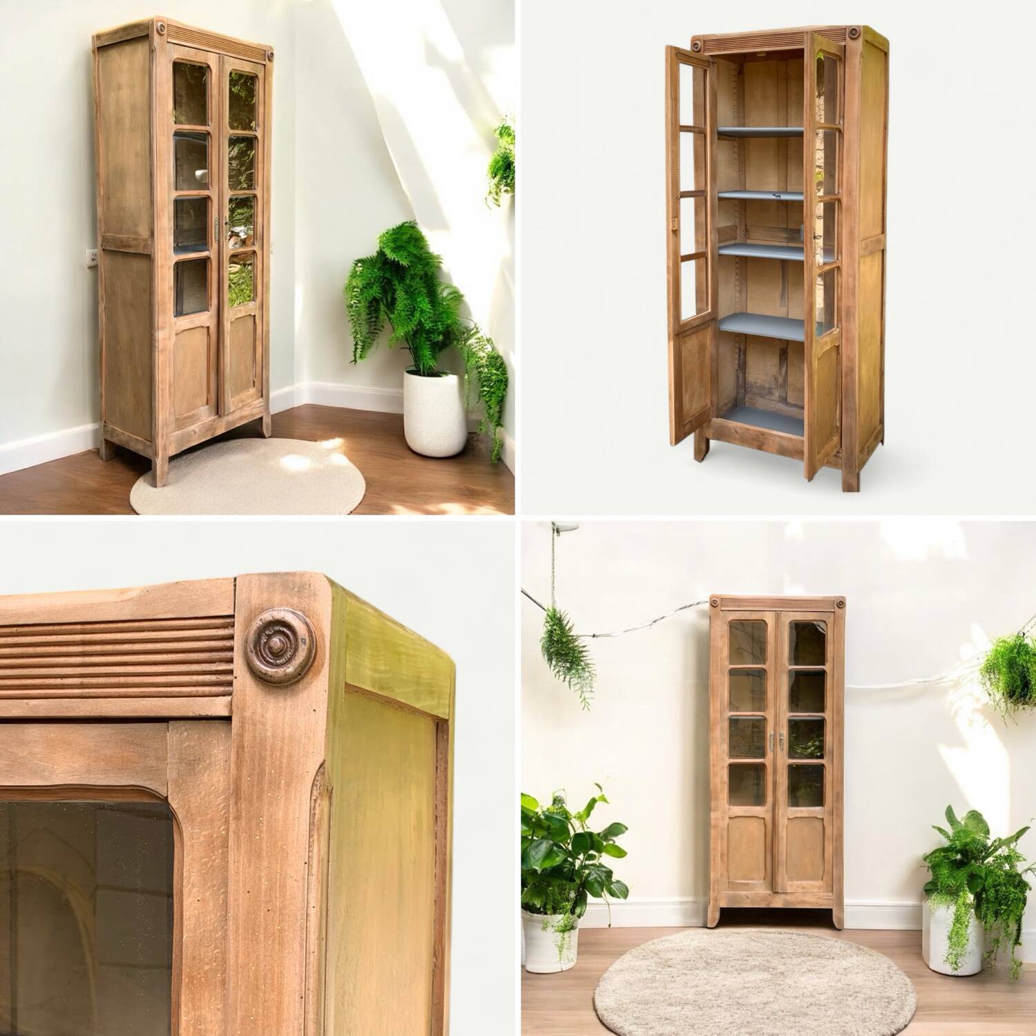 Armoire parisienne vitrée en bois brut, 1940