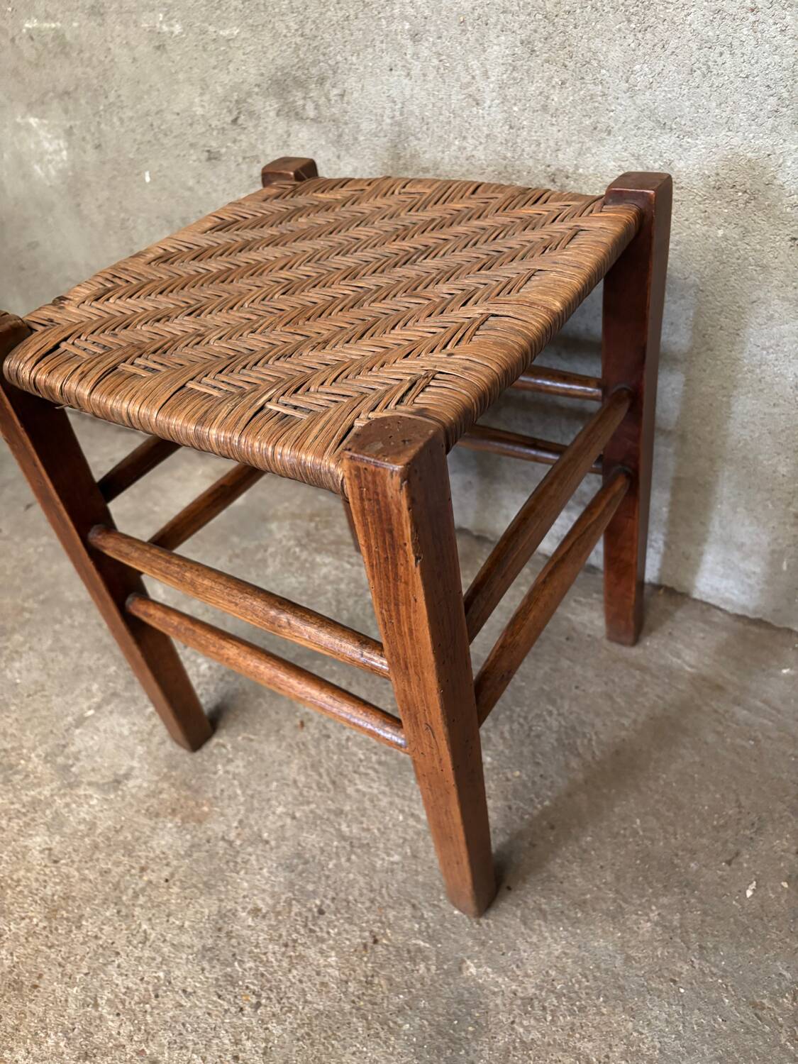 Antique Perriand style rattan cane stool