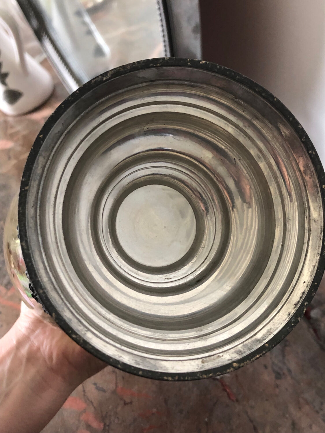 Aiguière étain et verre soufflé XIX style renaissance