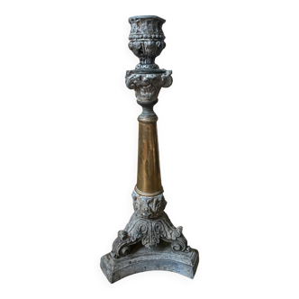 Napoleon III period candlestick in bronze and spelter