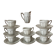 White and silver Limoges porcelain coffee cups and saucers.