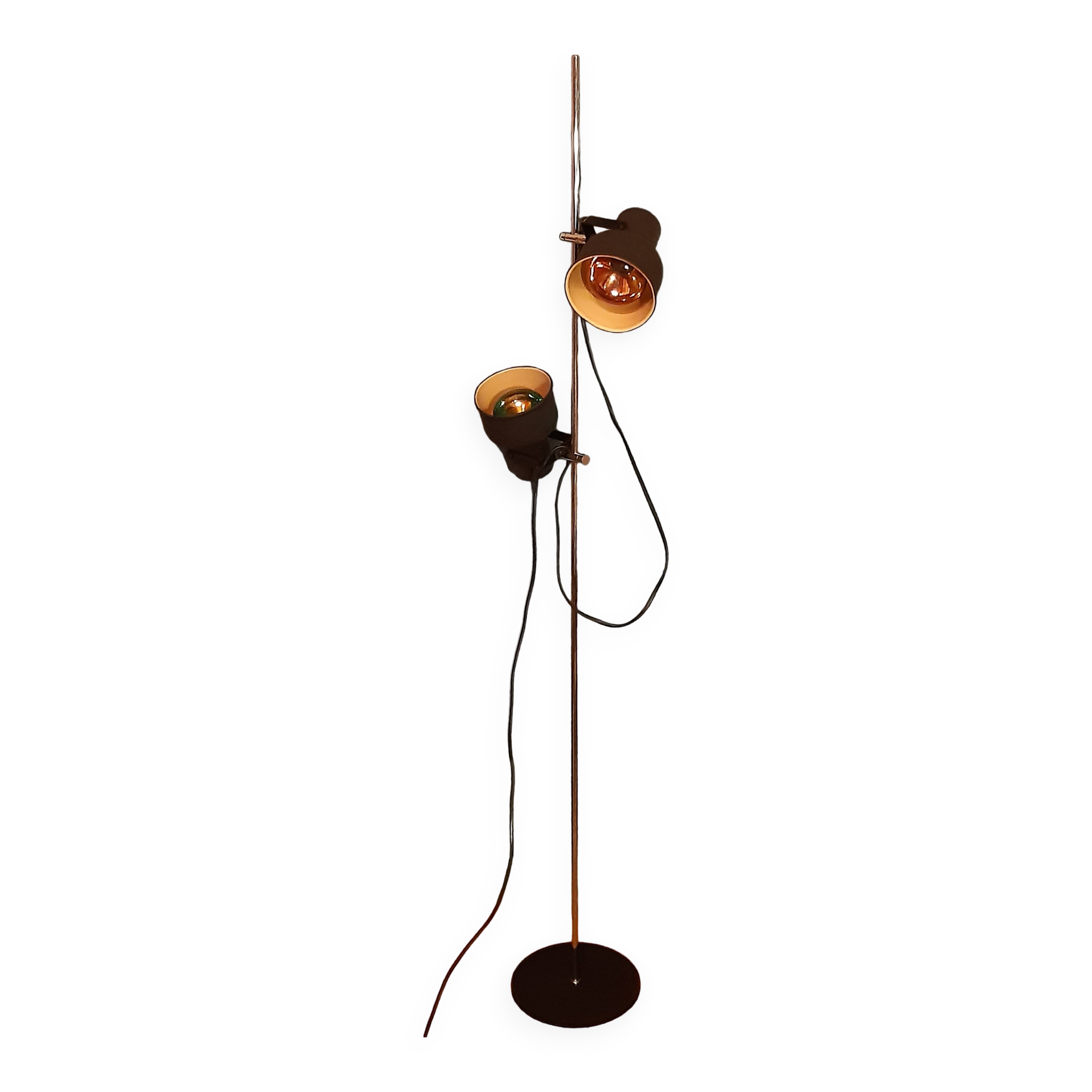 Authentic 70s floor lamp with 2 adjustable black lampshades