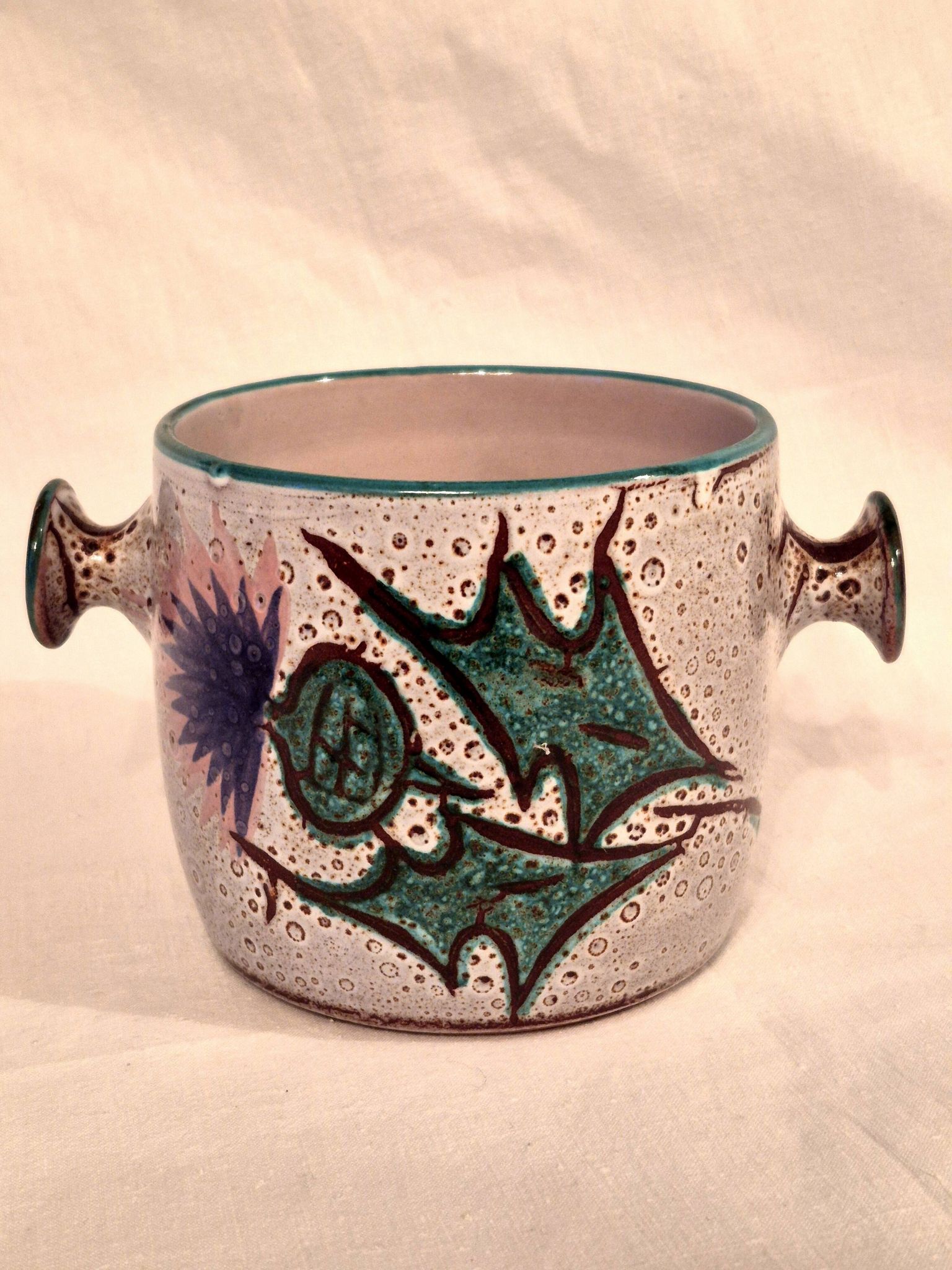 Cache-pot, Vase, Pot couvert, Vallauris motif « Aux Chardons » par E.Danie