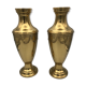 Pair of golden brass vases with floral frieze pattern 27.5 cm