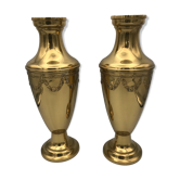 Pair of golden brass vases with floral frieze pattern 27.5 cm