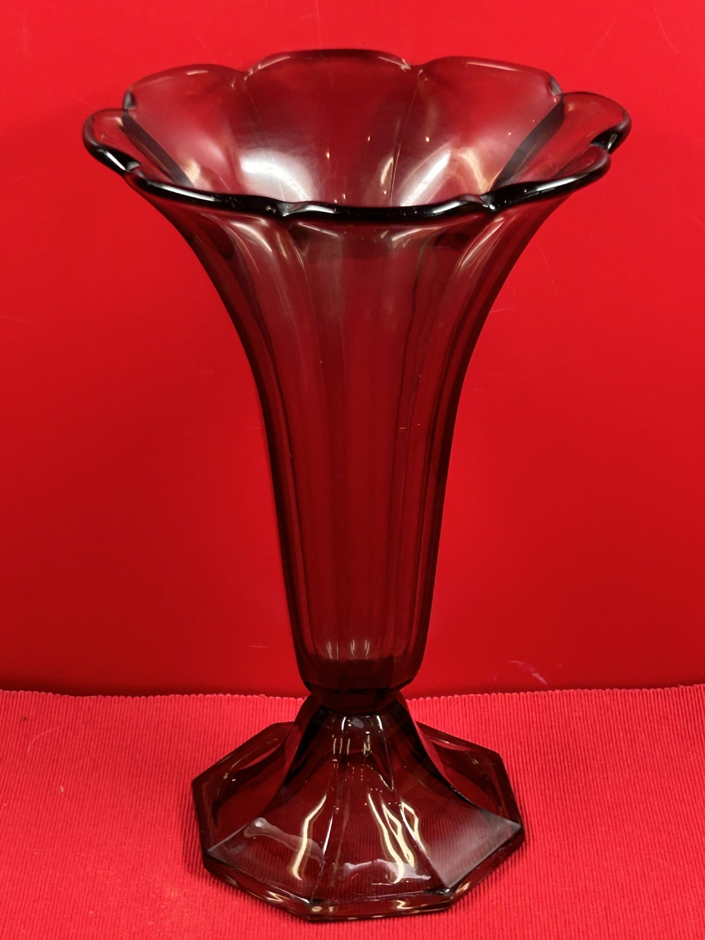Grand vase cornet ferre fumé - superbe de couleur et d'état  30 cm "1970