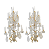 Pair of wall lamps, 1930-1940, in gilded bronze and crystal grapevines