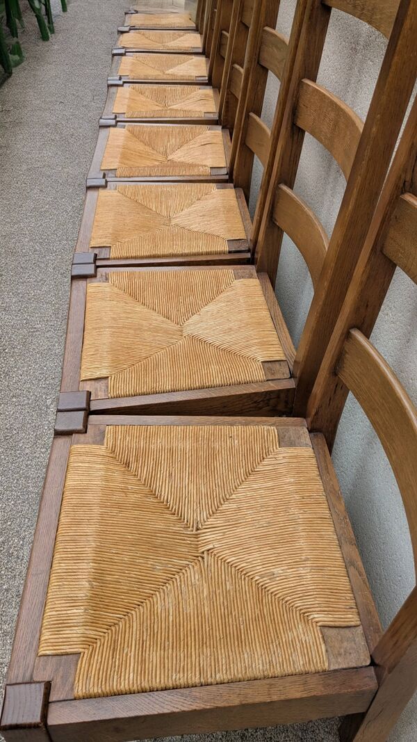 6 chaises rustiques en chêne massif et paille