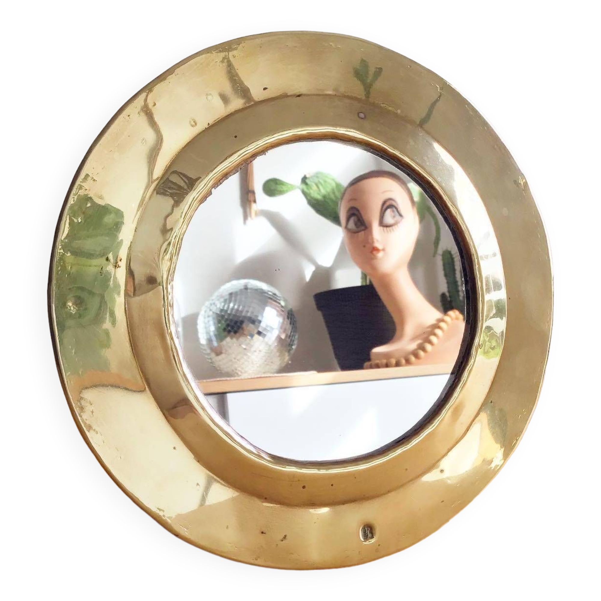 Round vintage brass mirror