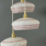 Vintage triple suspension lampshade in Clichy glass, white and red.