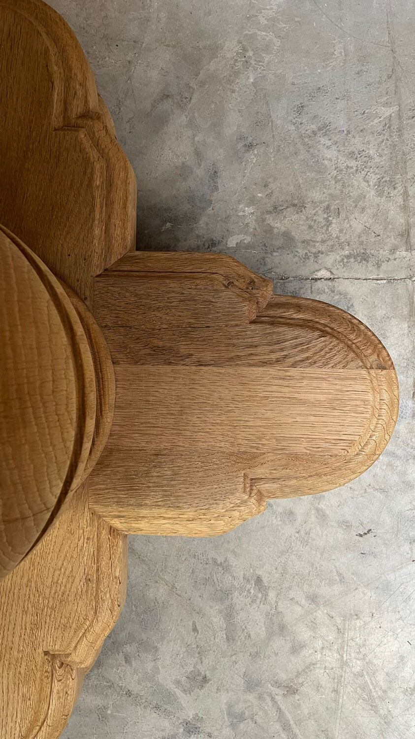 Massive oval monastery table made of bleached oak with turned legs