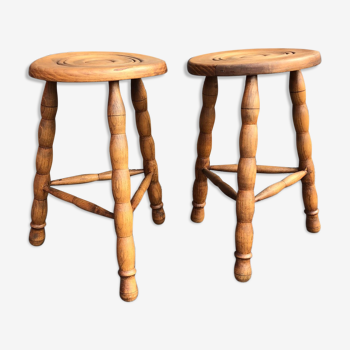 Duo de tabourets anciens en bois