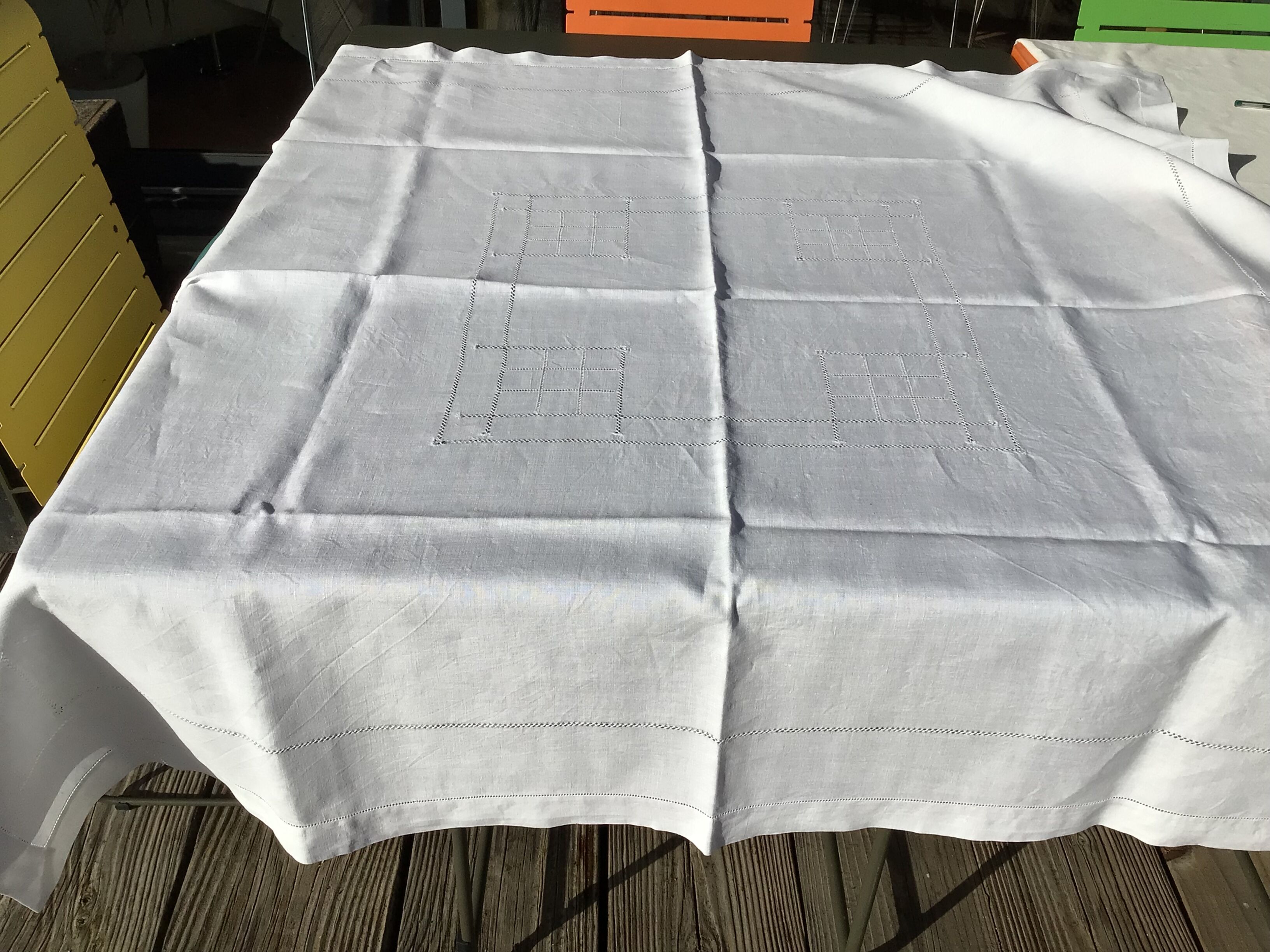 Square linen tablecloth fine days lines and squares