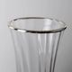 Vintage glass vase from the 1980s, transparent glass with fine linear pattern and silver metal details, elegant sculptural flower vase, gift idea.