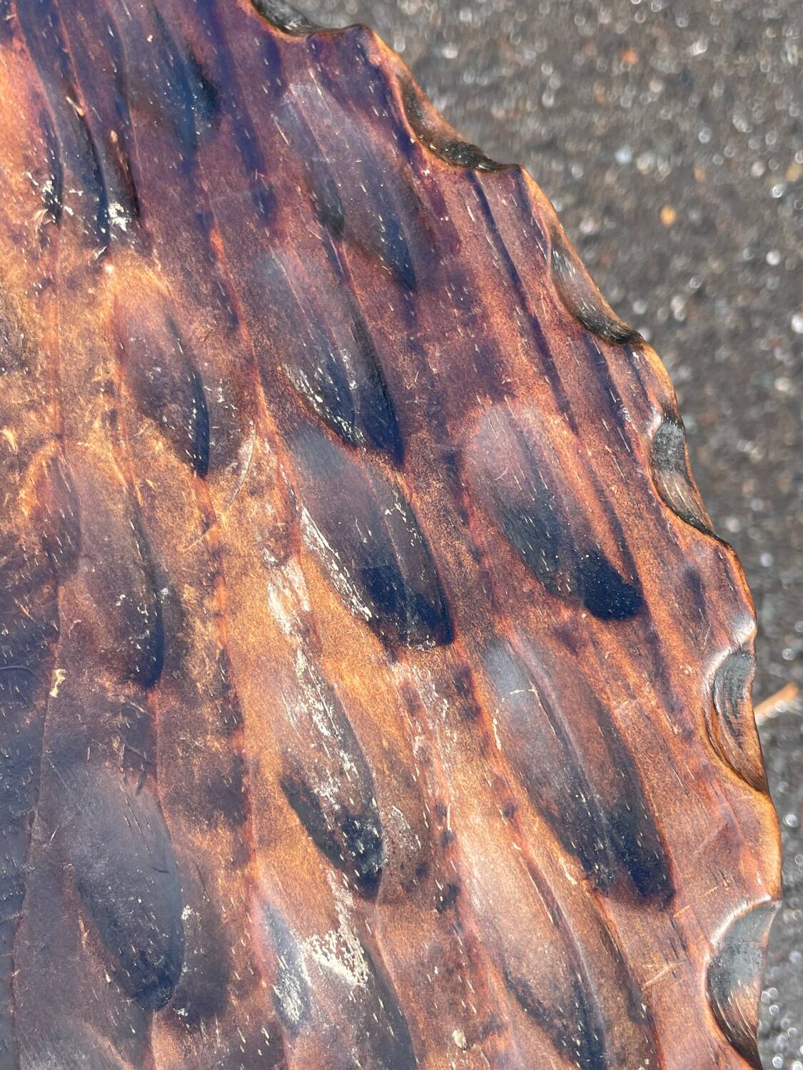 Brutalist low tripod wooden stool