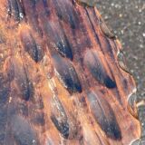 Brutalist low tripod wooden stool
