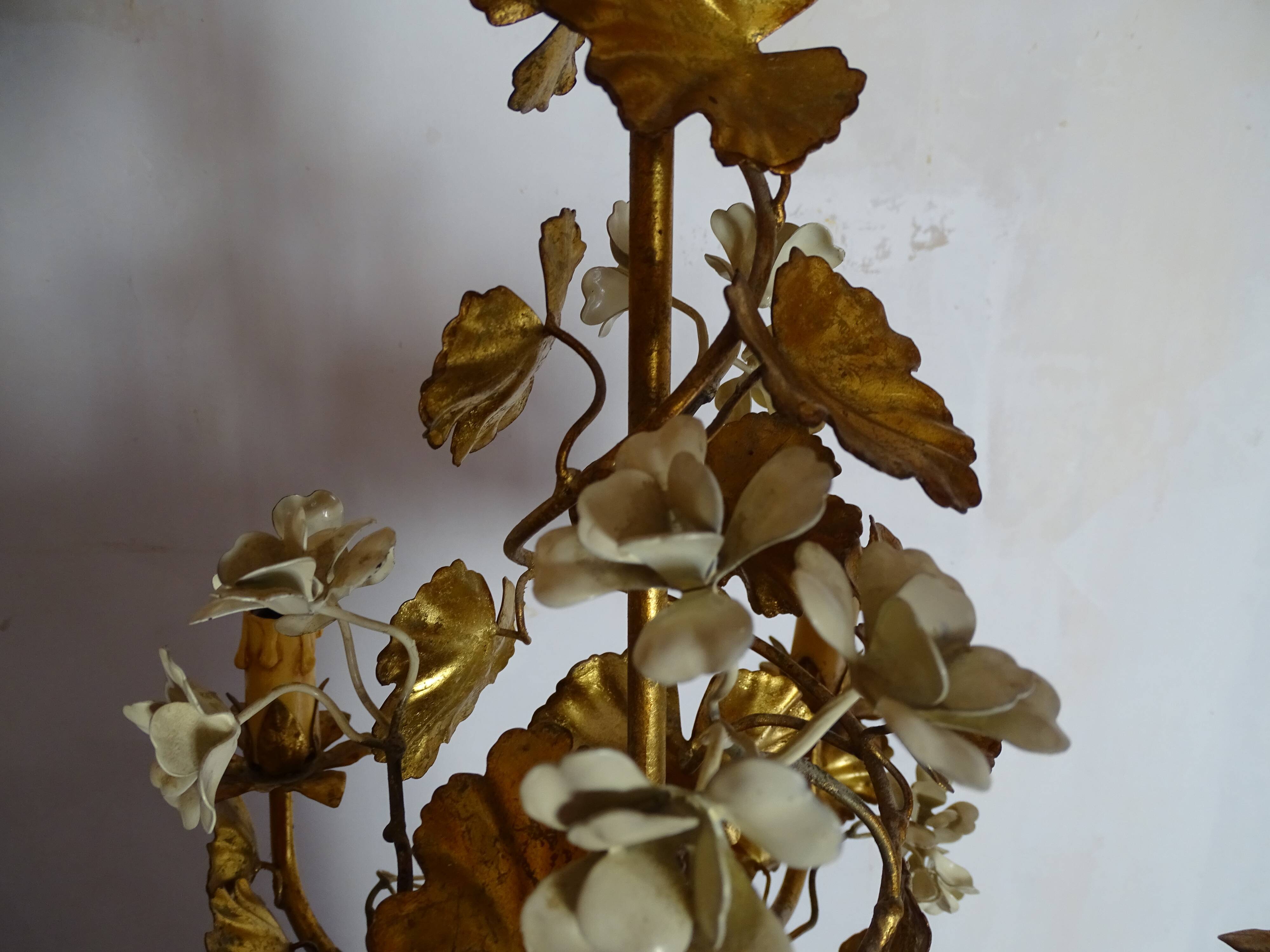 chandelier Hans Kogl gilded and enamelled leaves 1960