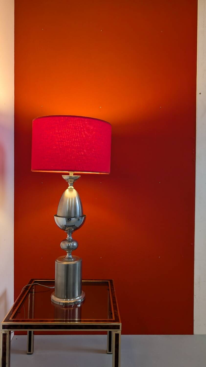 Lampe de table "Œuf" vintage en métal brossé style Maison Barbier