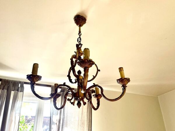 Lustre cage bronze doré style Louis XV