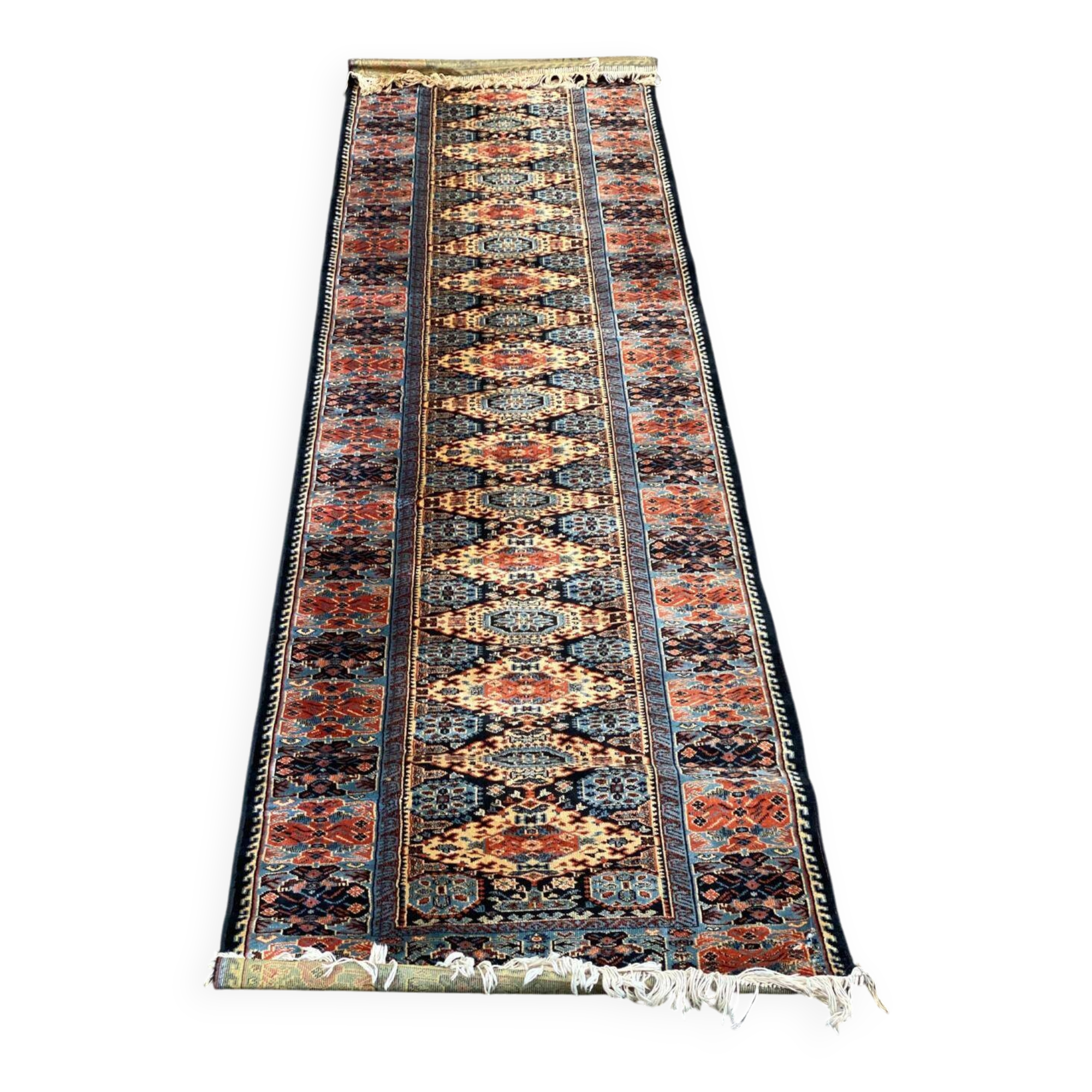 Long Persian Wool Runner Rug Burgundy Blue 70x240cm