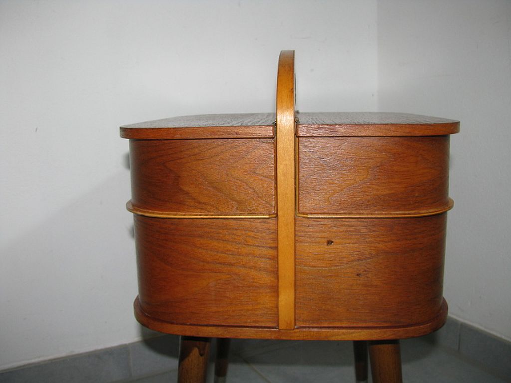 Mid century sewing box with / side table. asystent teak 1960/70s