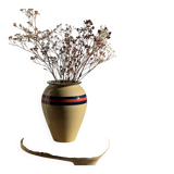 Large beige vase with blue and pink trim H27 D21