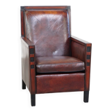 Sheepskin Art Deco design armchair combined with wood