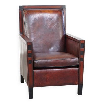 Sheepskin Art Deco design armchair combined with wood