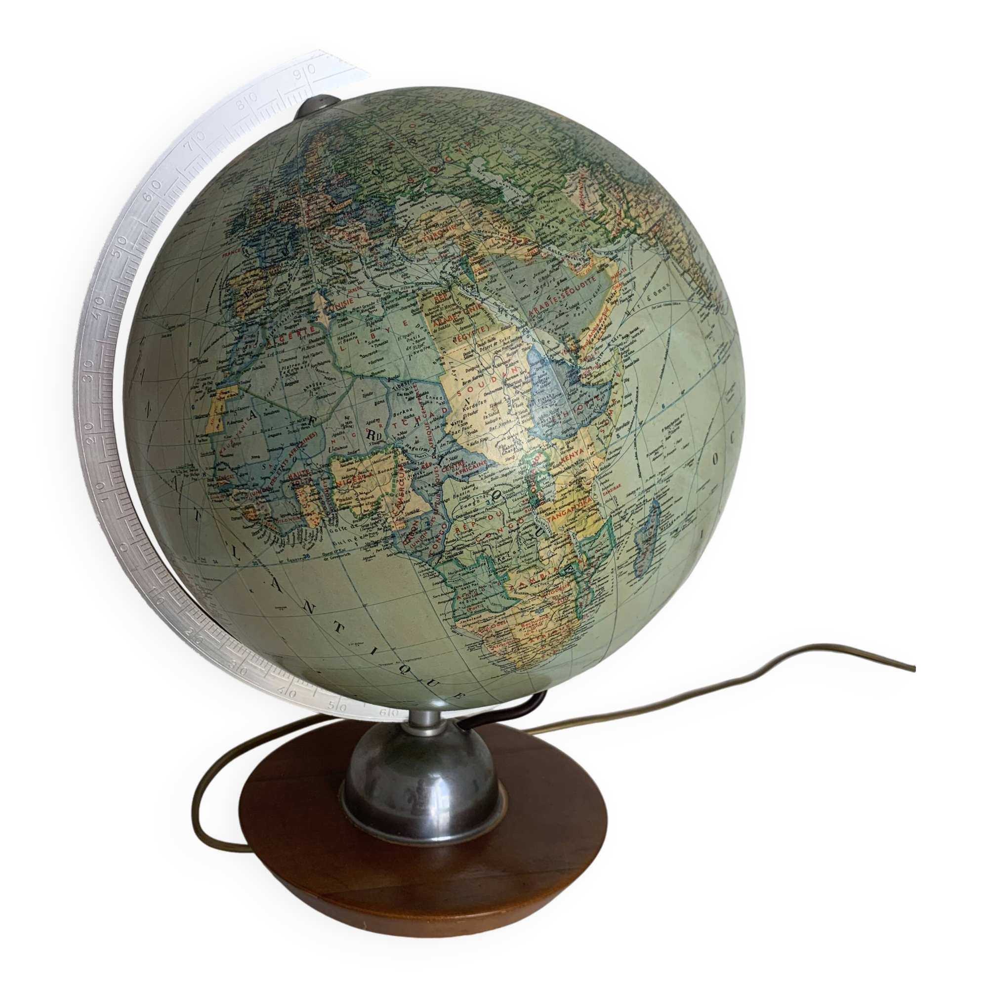 Globe vintage 1960 terrestre Verre JRO Verlag français - 35 cm