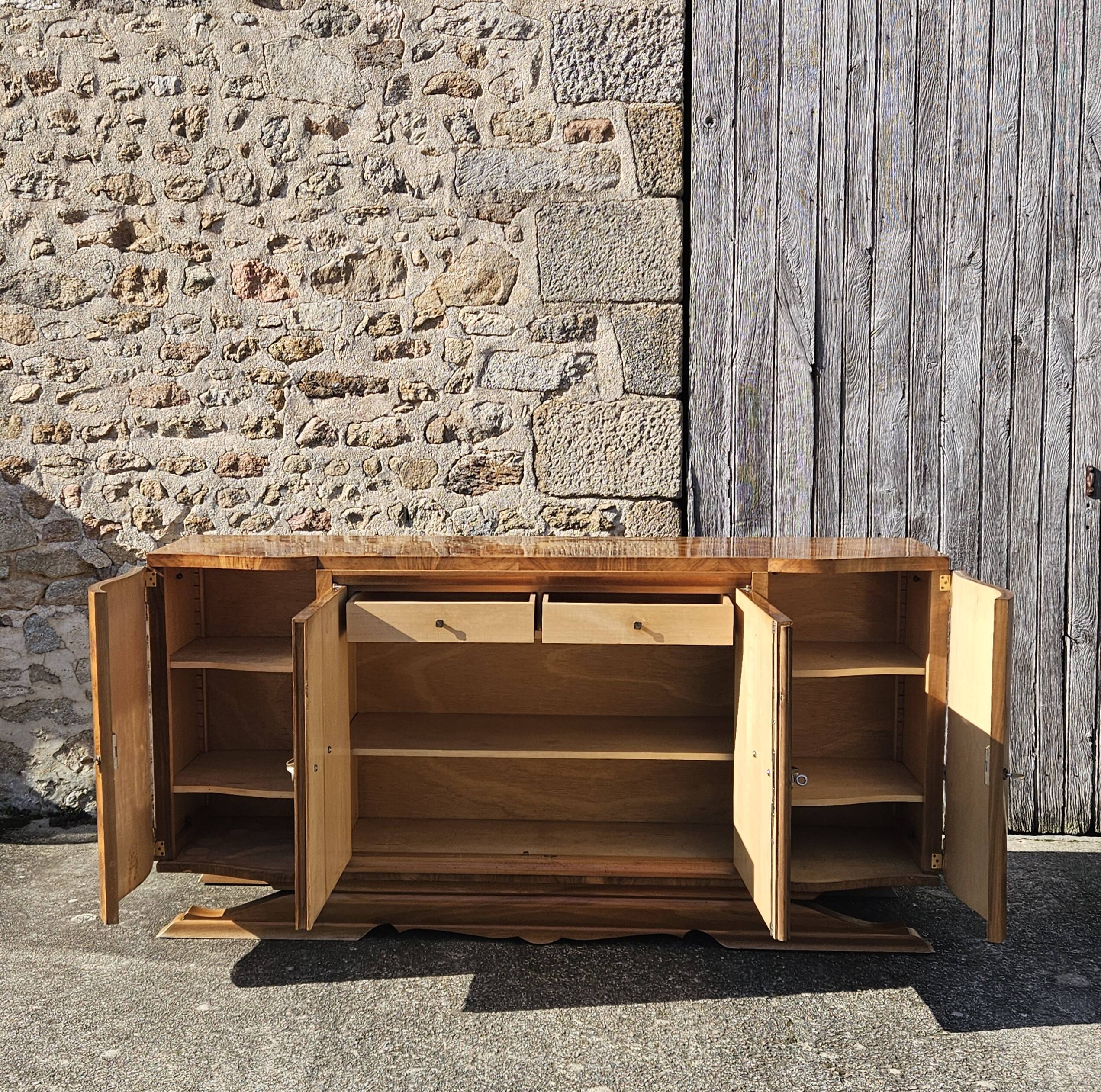French ART DECO Sideboard- High Gloss Burl Elmwood Buffet-30s