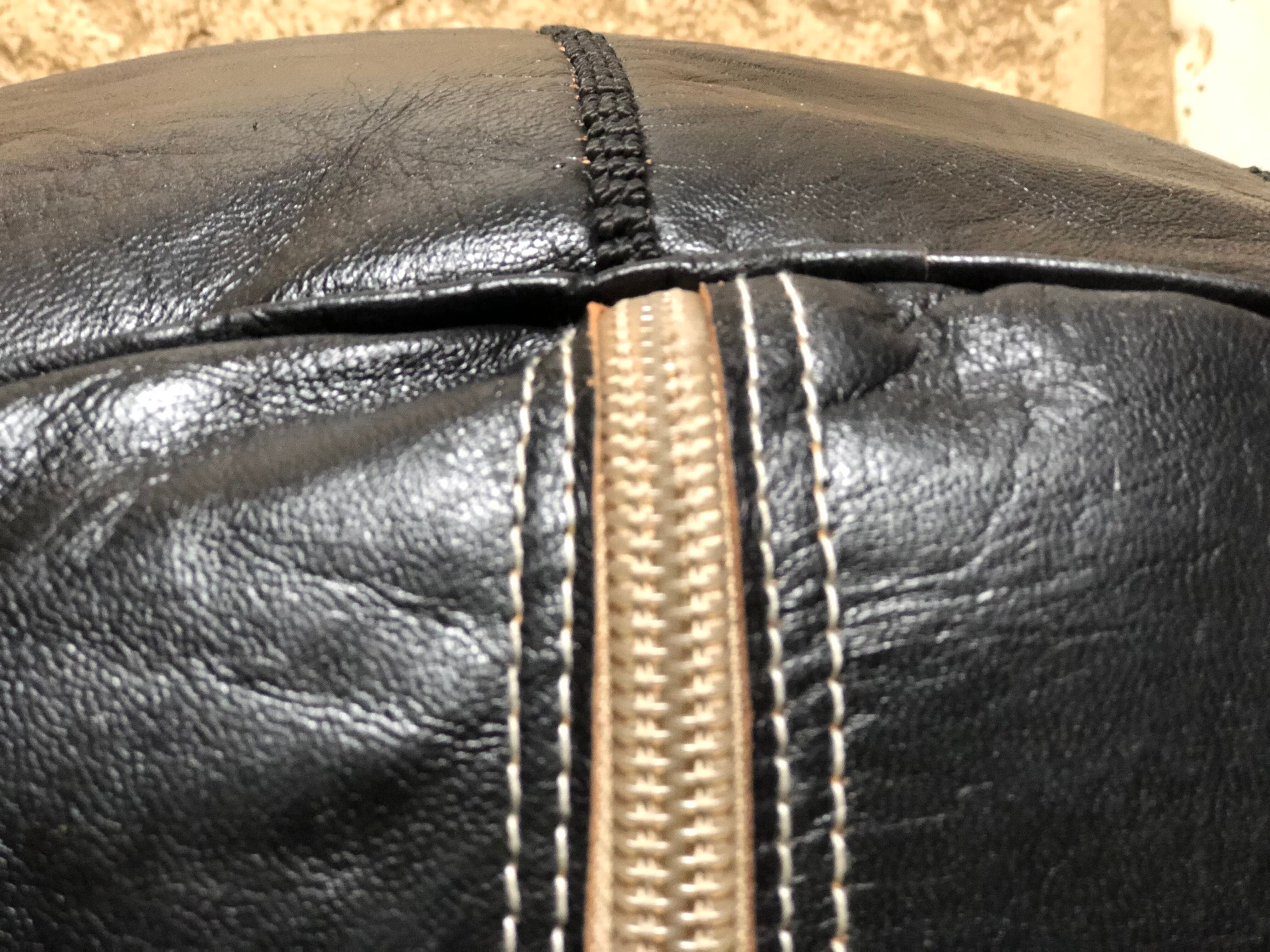 Moroccan pouf black leather