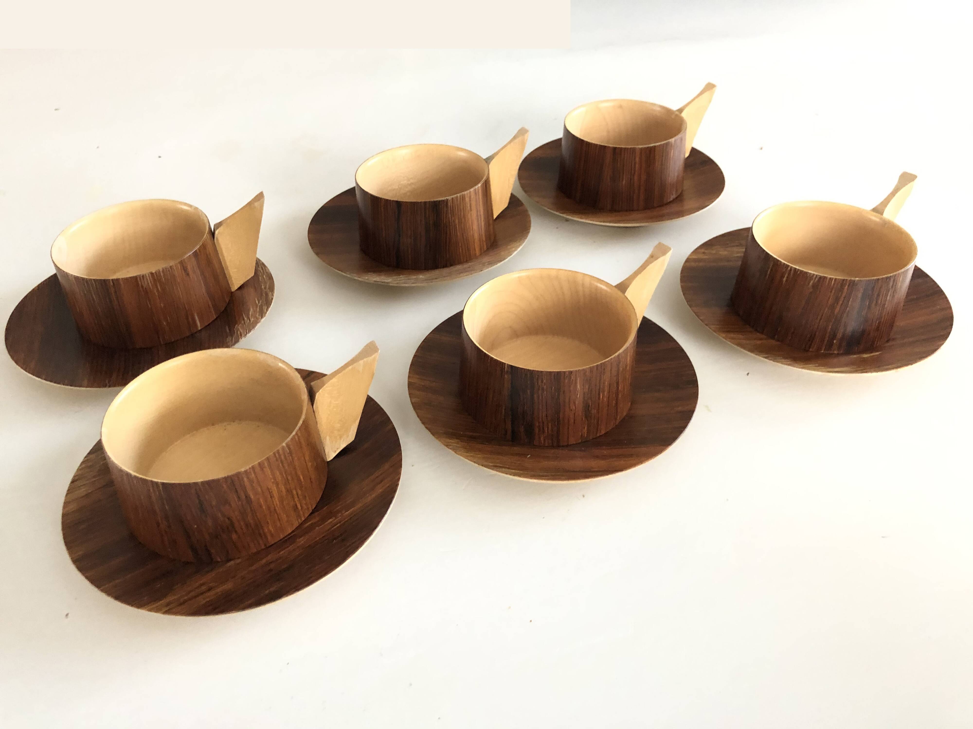Vintage wooden cups and saucers in teak