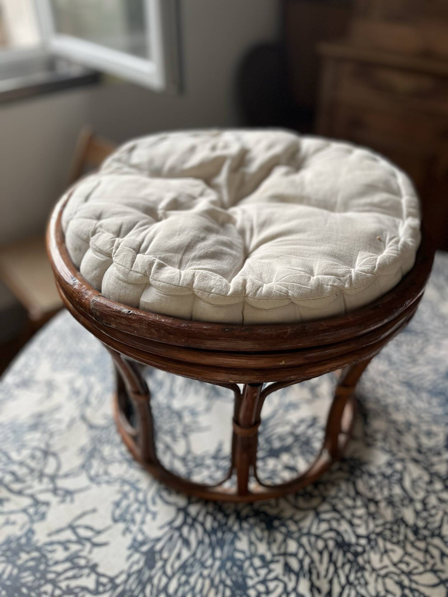 Pouf rattan stool from the 70s.