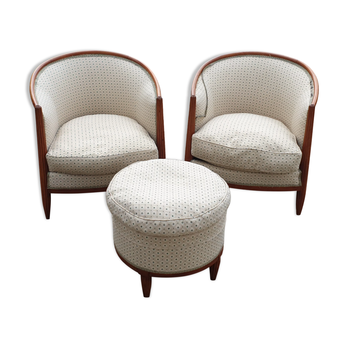 Paire de fauteuils et pouf Louis XVI