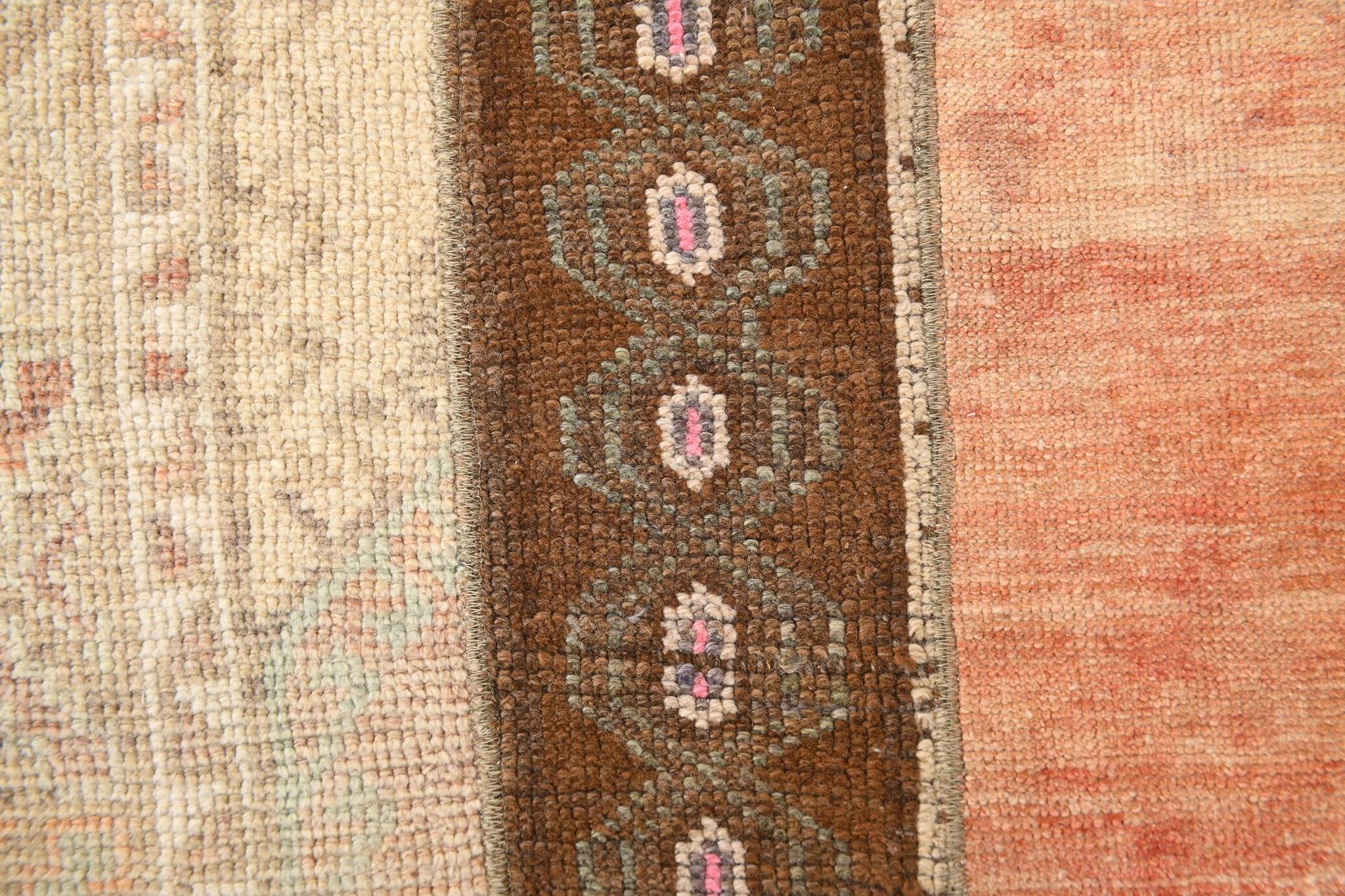2x6 Turkish Short Brown Handmade Vintage Runner Rug, 64x174Cm