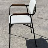 Vintage 1950s metal, oak and faux leather armchair