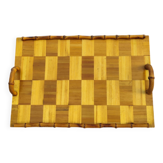 Vintage tray in "bamboo and marquetry"
