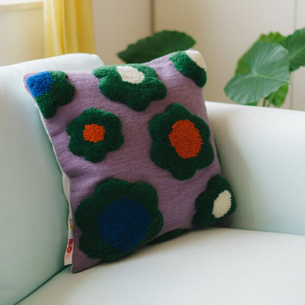 Housse de coussin en laine fait main green flower 45 x 45 cm