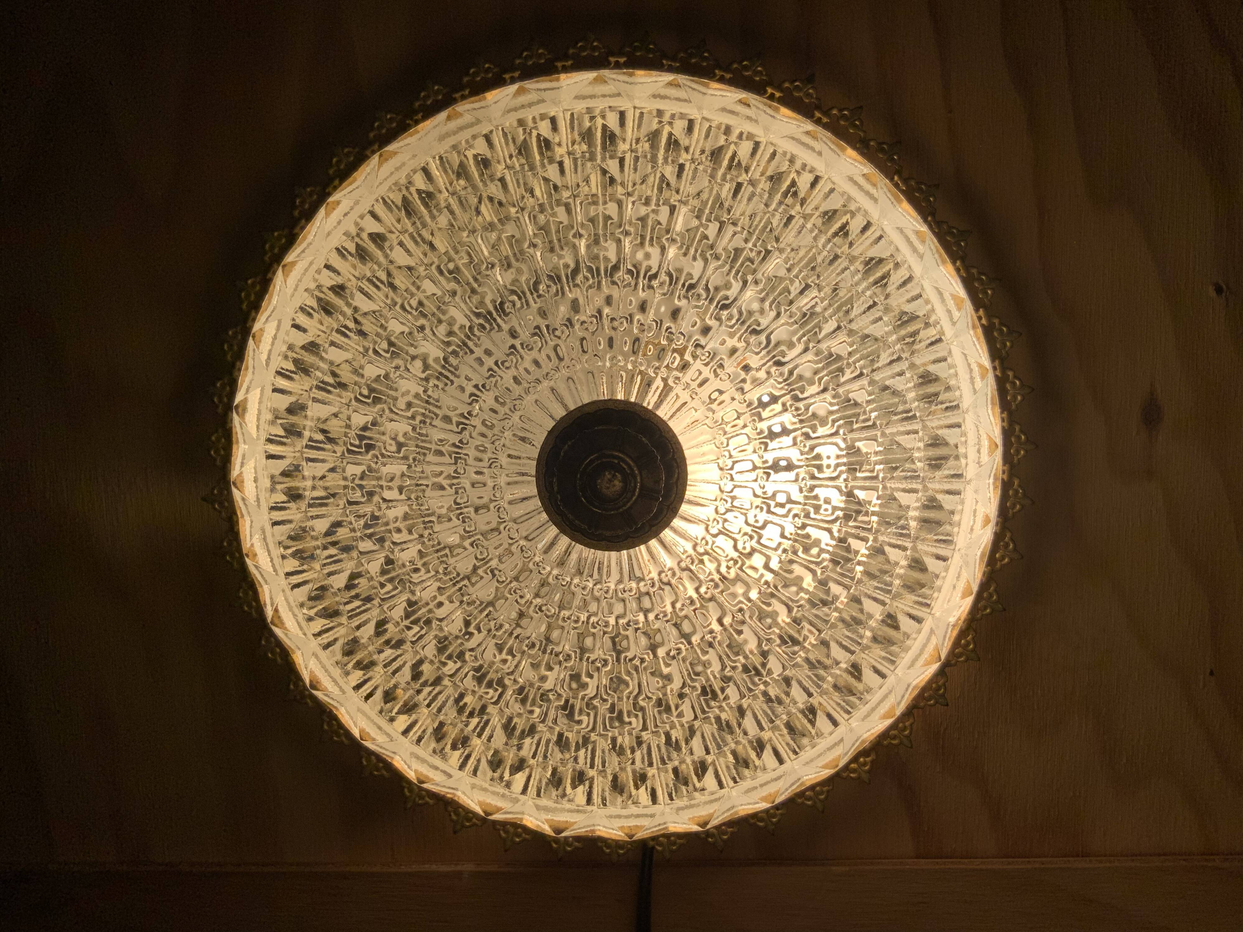 Glass and brass ceiling lamp