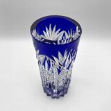 Japanese EDO KIRIKO art vase in transparent and cobalt blue crystal