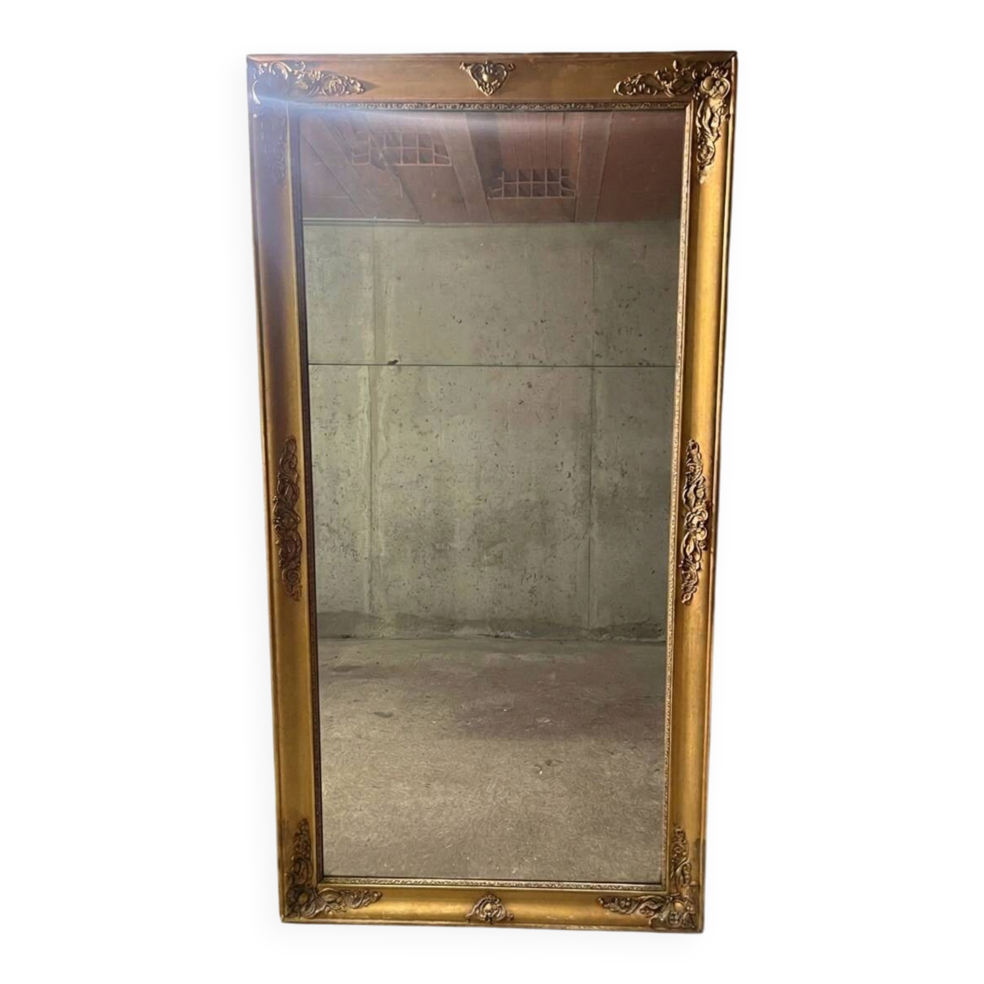 Exceptional Large Golden Mirror with Pediment - Louis XV / Neo-Baroque Style