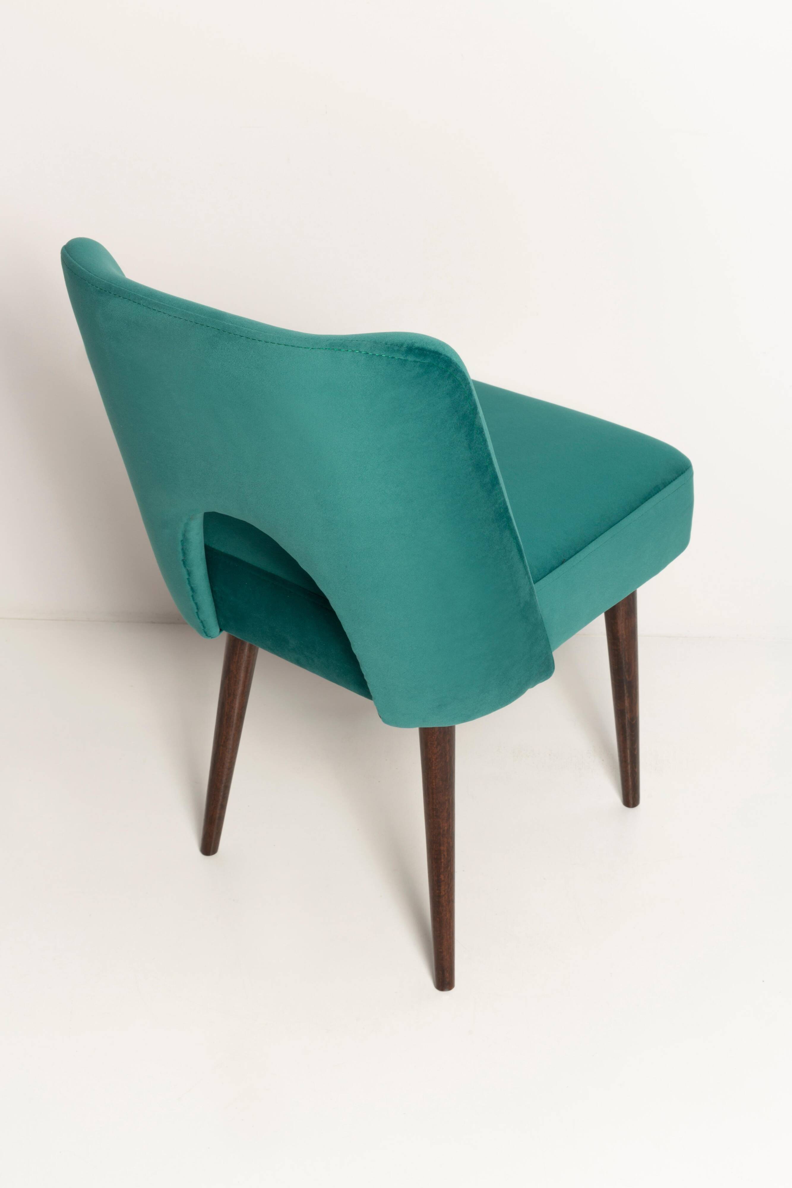 Chaise « shell » en velours crème et bois, Pologne, 1960s