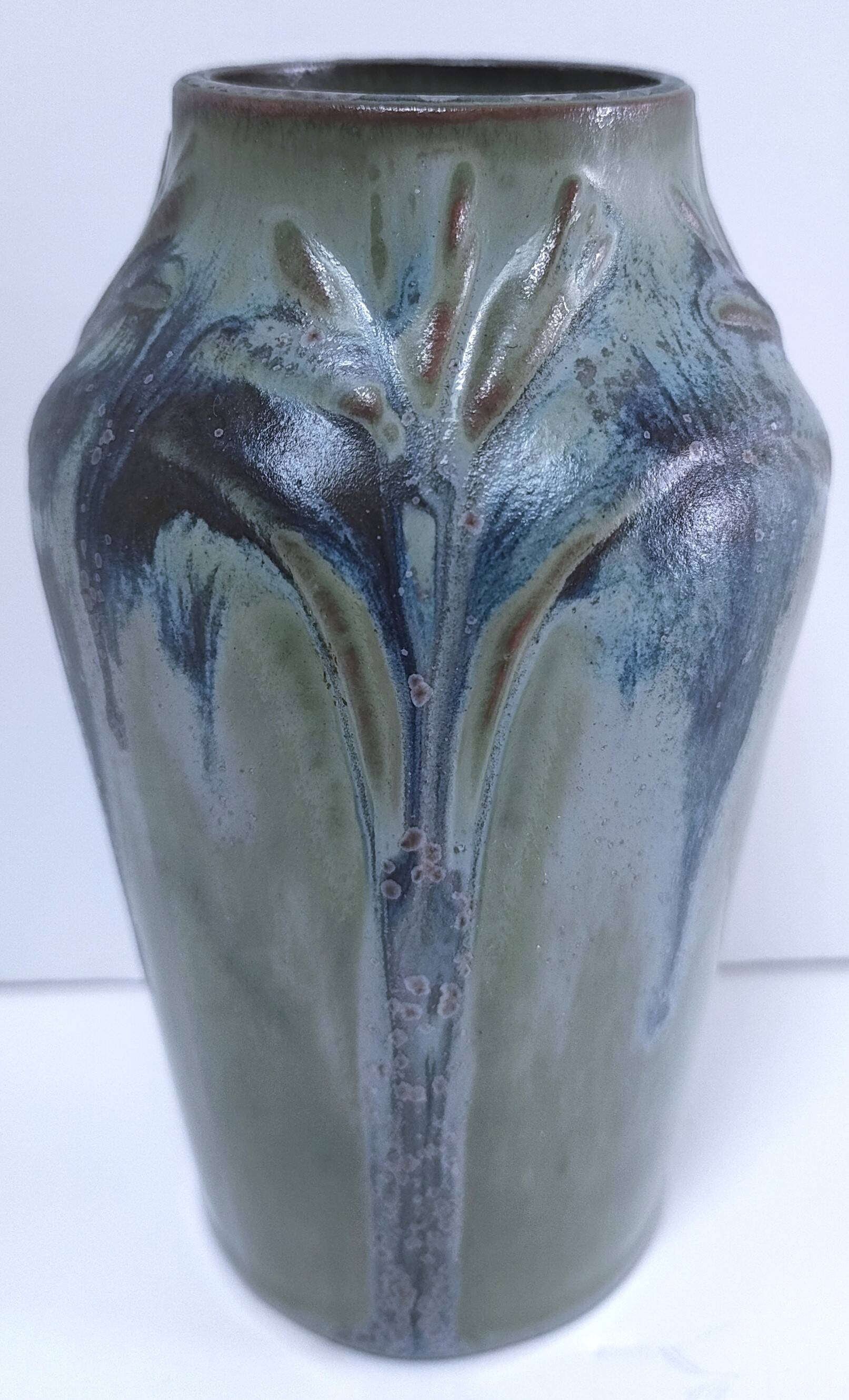 Denbac enameled stoneware vase signed 1930s