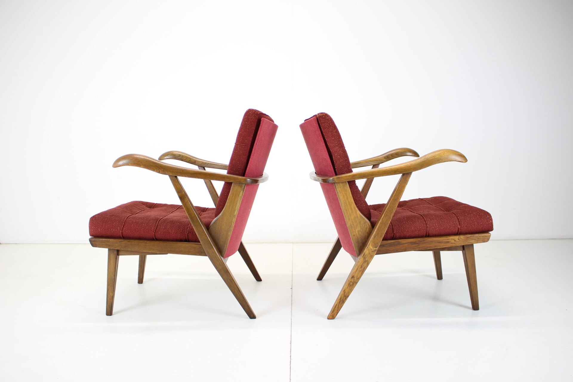 1960s pair of oak armchairs, czechoslovakia