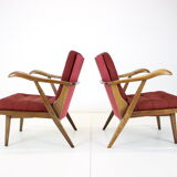 1960s pair of oak armchairs, czechoslovakia