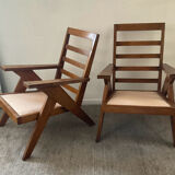 Pair of compass-legged armchairs, 1960s