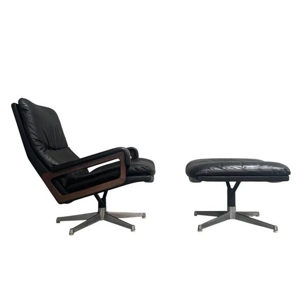 King chair with hocker by Strässle, 1960s