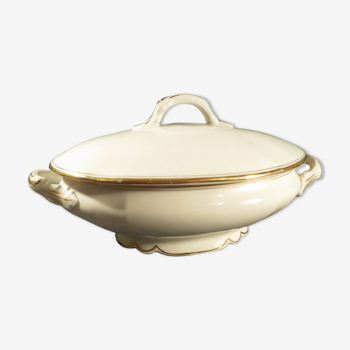 Vintage gold porcelain oval porcelain soup