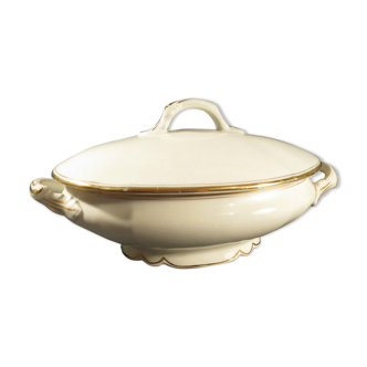 Soupière ovale en porcelaine liseré doré vintage