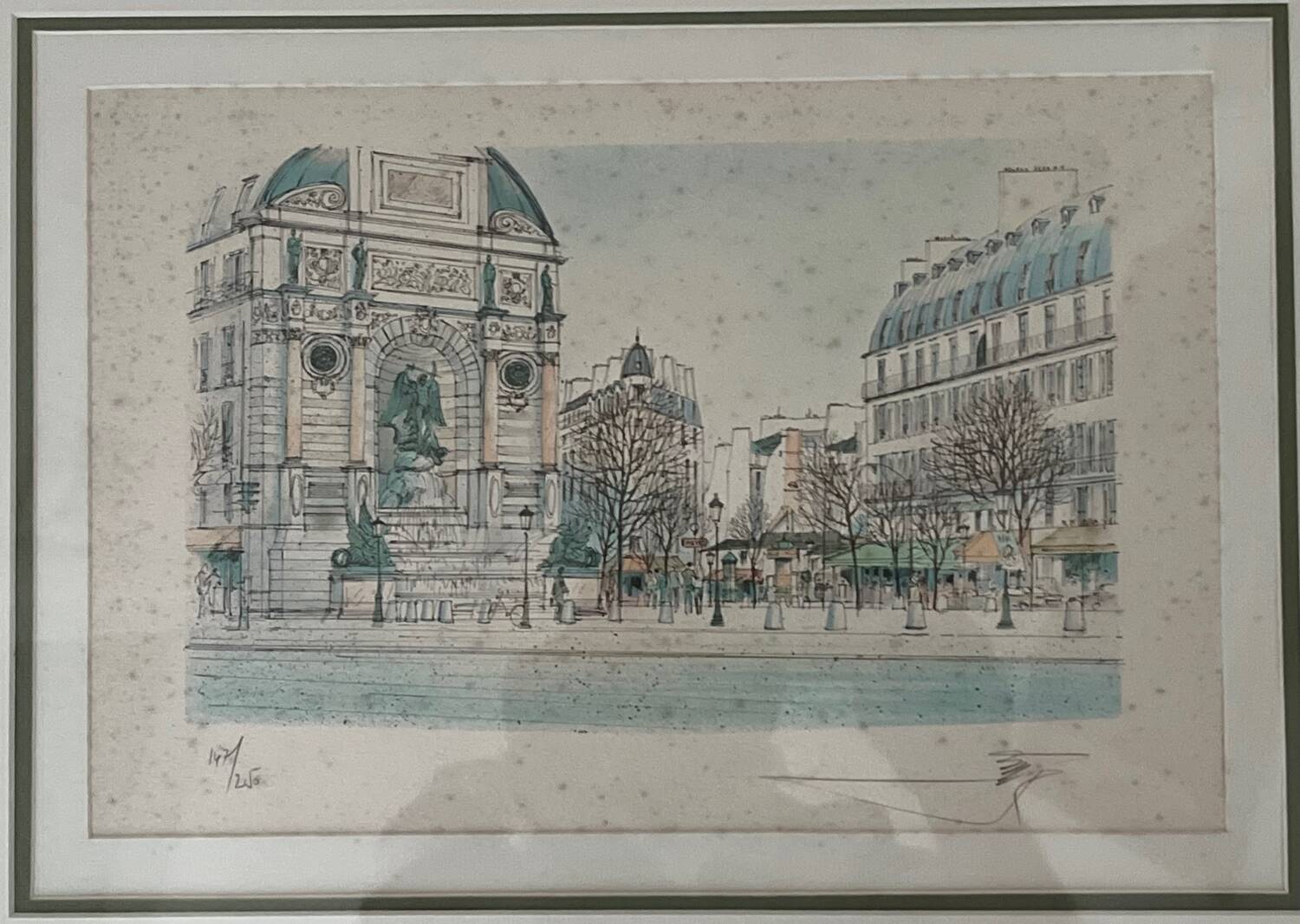 Painting: Lithograph - Place St Michel in Paris
